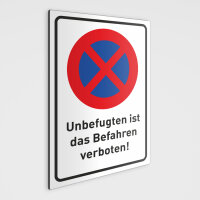 Befahren verboten Schild - Wunschtext w&auml;hlbar